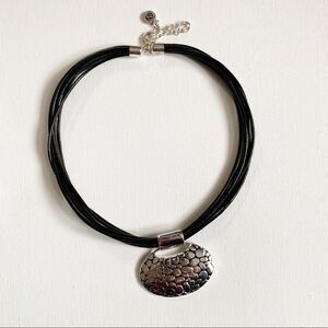 NAPIER Pebble Silver Tone Pendant Leather Necklace